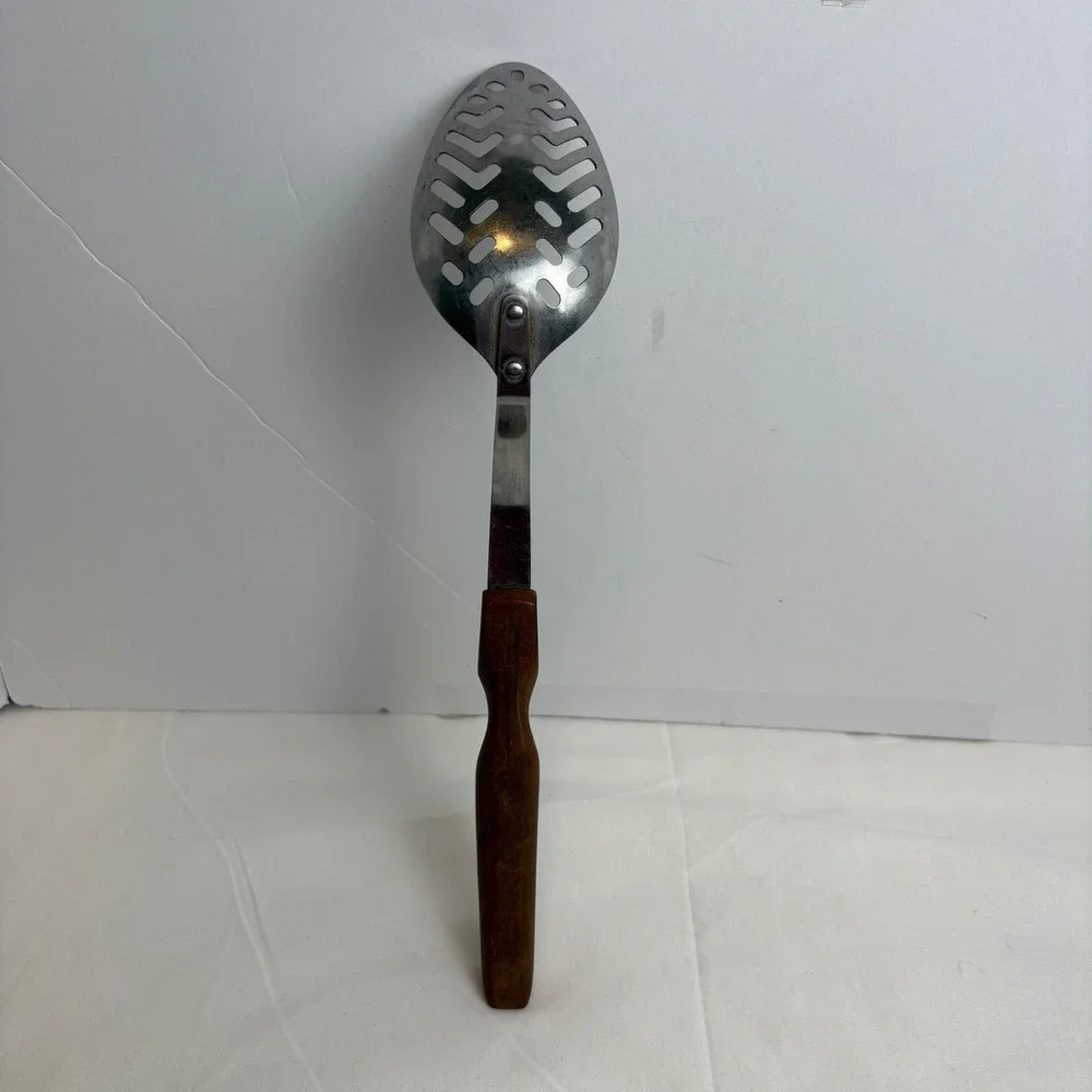 Cutco No 13 Slotted Basting Spoon Vintage Stainless Steel Wood Handle Made in US